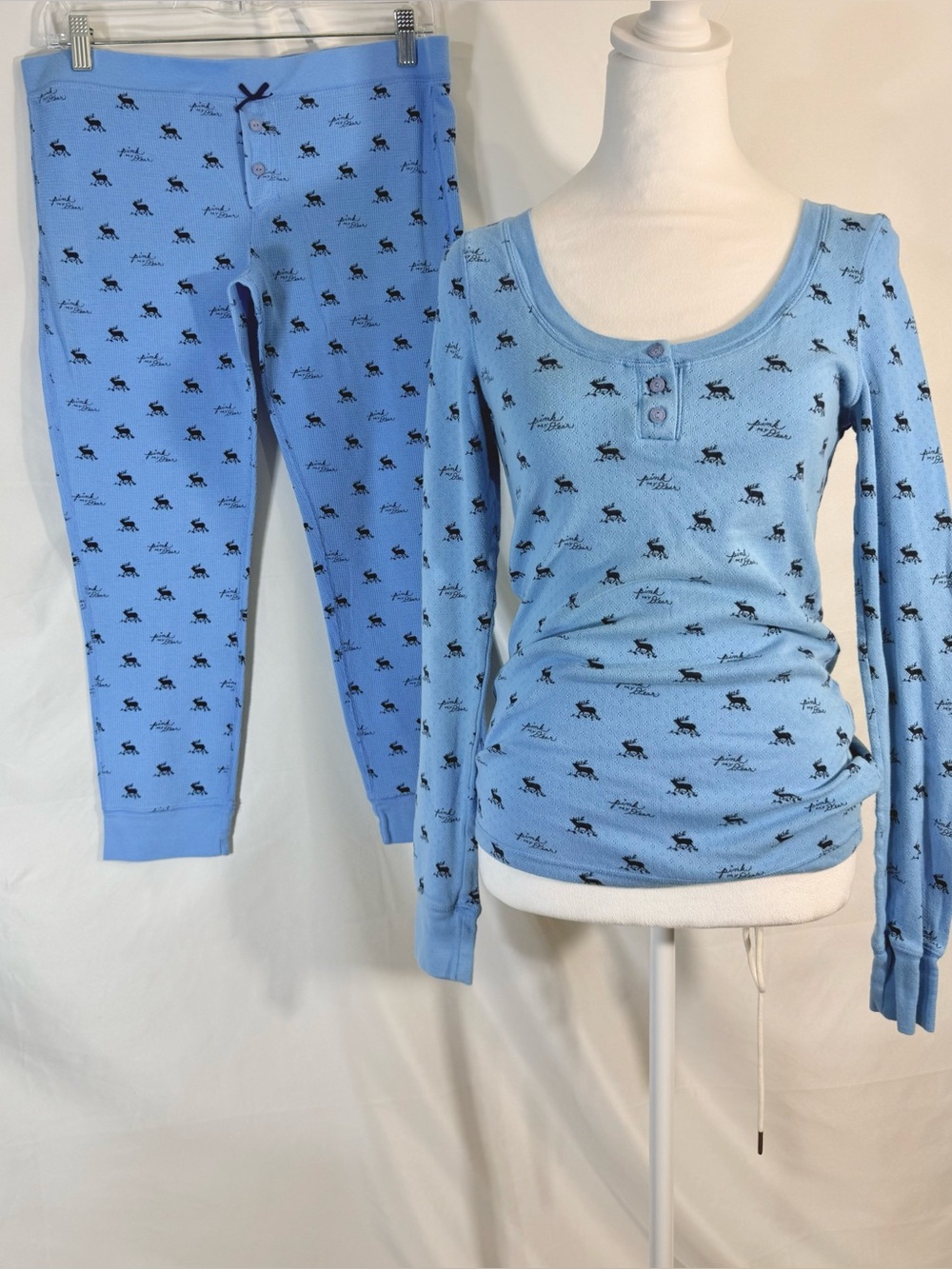 PINK Victoria’s Secret Vintage “Pink My Dear” Periwinkle Blue Thermal Pajama Set